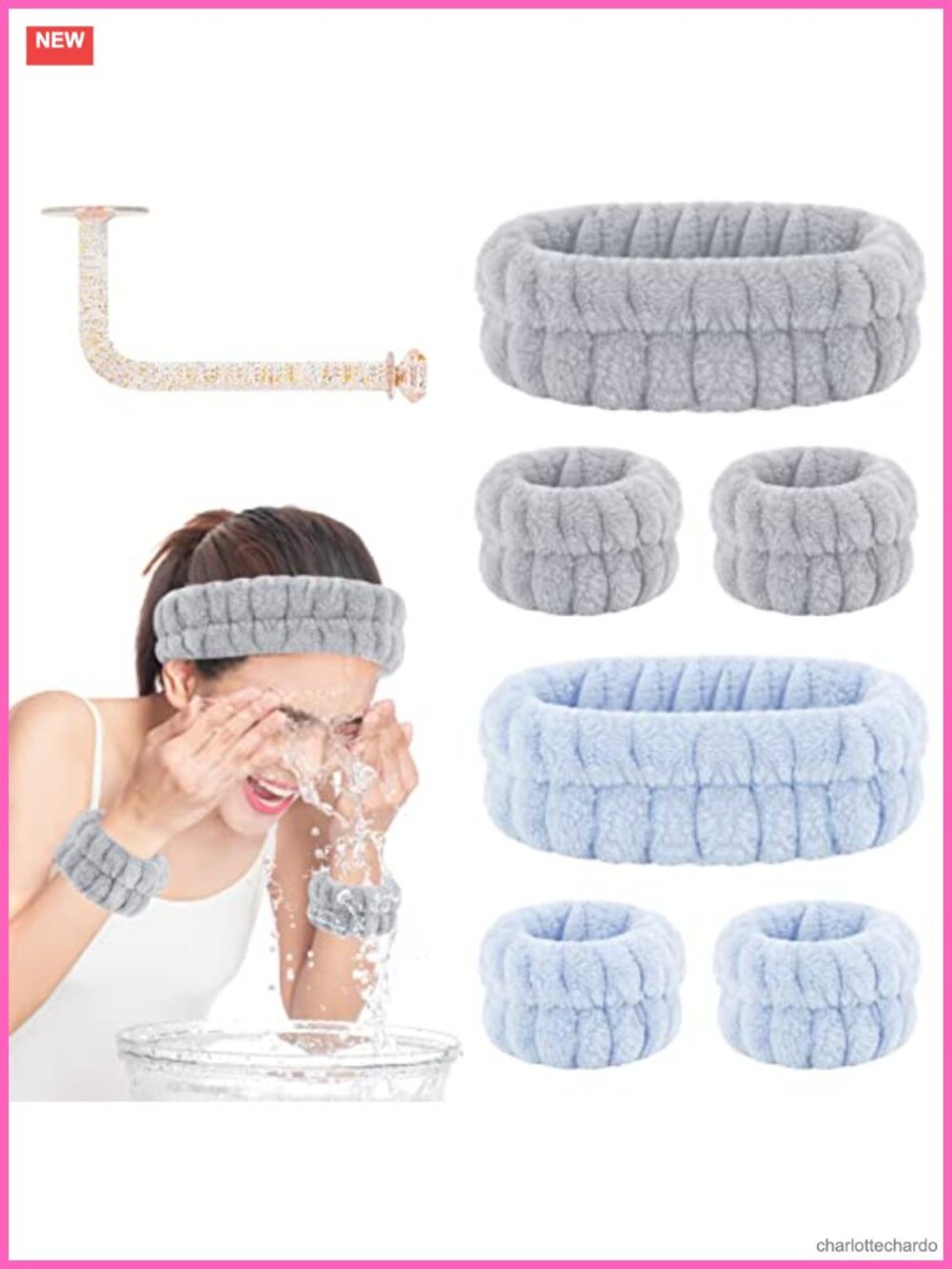 Microfiber Spa Headband and Wristband Set for Face Washing